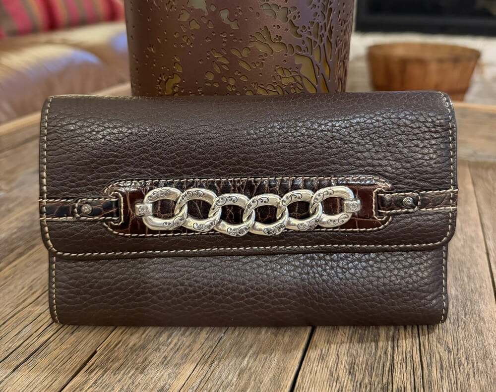 Brighton Brown Leather Organizer Wallet Silver Chain Accent 7x4 No Strap